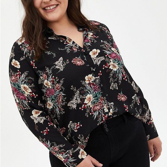 torrid Tops - Torrid | Madison Black Floral Georgette Blouse 2X